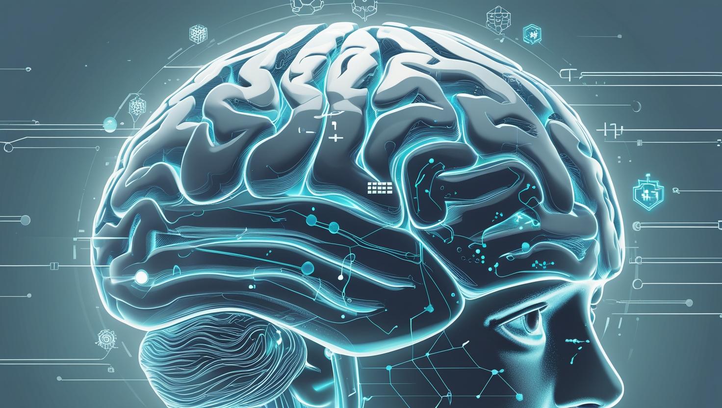 A stylized illustration of a human brain, glowing with intricately detailed neural pathways rendered in a futuristic digital style. A subtle digital overlay featuring floating peptide icons adds a layer of technological depth. The overall color palette is tranquil, dominated by cool blues and silvers, evoking a sense of clarity and mental sharpness. The style is symbolic and abstract, focusing on the conceptual representation of cognitive function.
