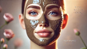 woman with facial skincare mask applied