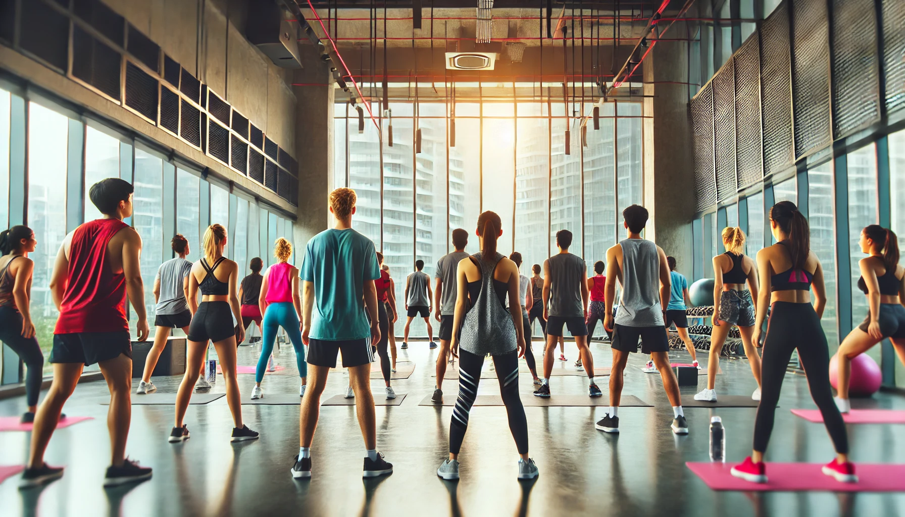 The view from the back of a group fitness class full of people who've lost weight on tirzepatide.