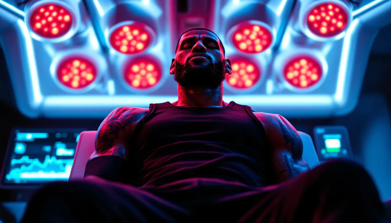 Lebron James using a red light therapy bed.