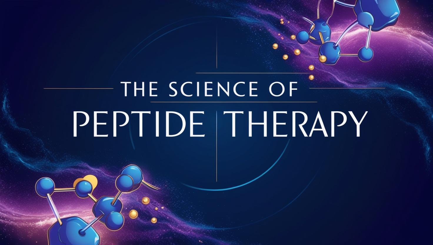 Peptides molecules on a dynamic background for a feature image with the text "The Science of Peptide Therapy"