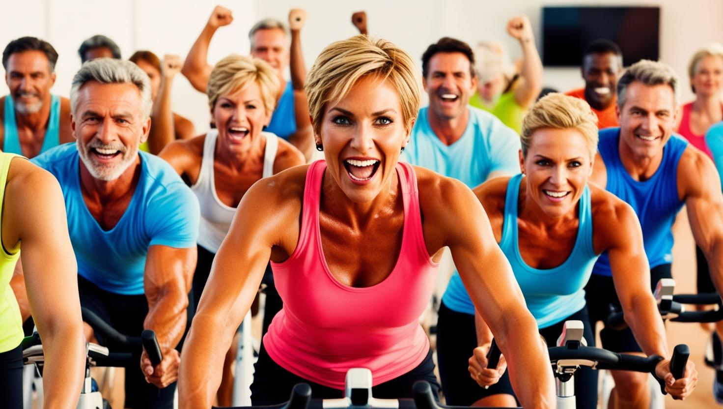 Men and women in A spin class exercising