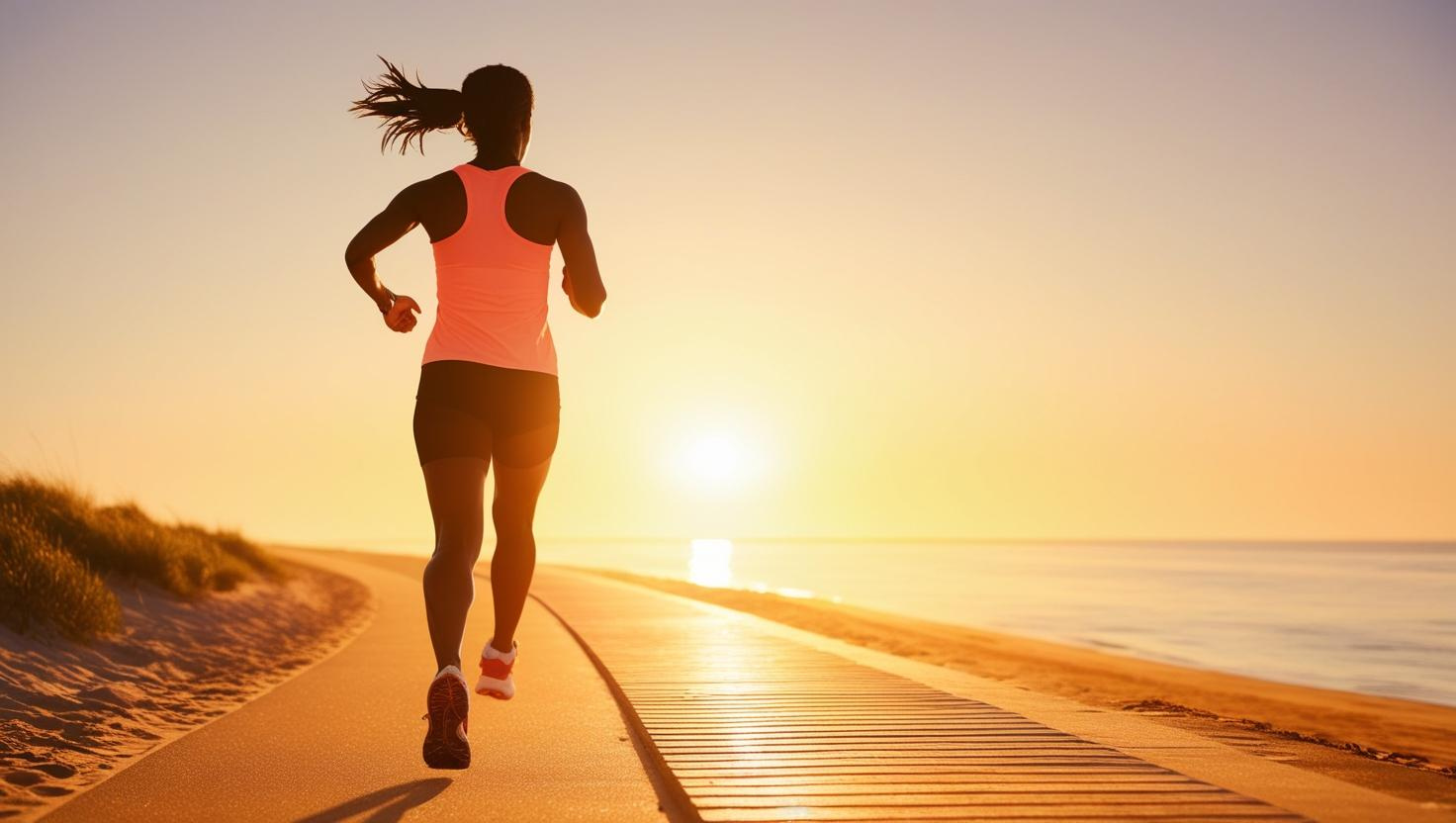 A woman jogging on the beach.