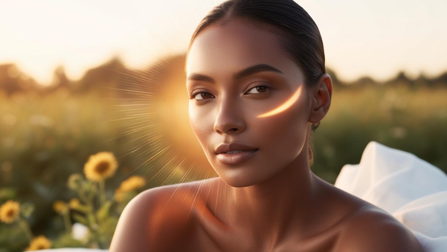 A woman basking in natural sunlight, with a soft golden-hour glow on her face.