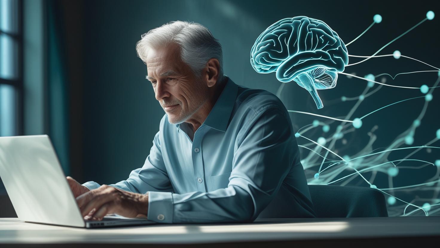 dynamic image showcasing a man or woman, older but full of energy and focus